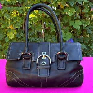 Coach SoHo Hampton Black Leather Buckle Flap Shoulder Bag Satchel Vintage Purse